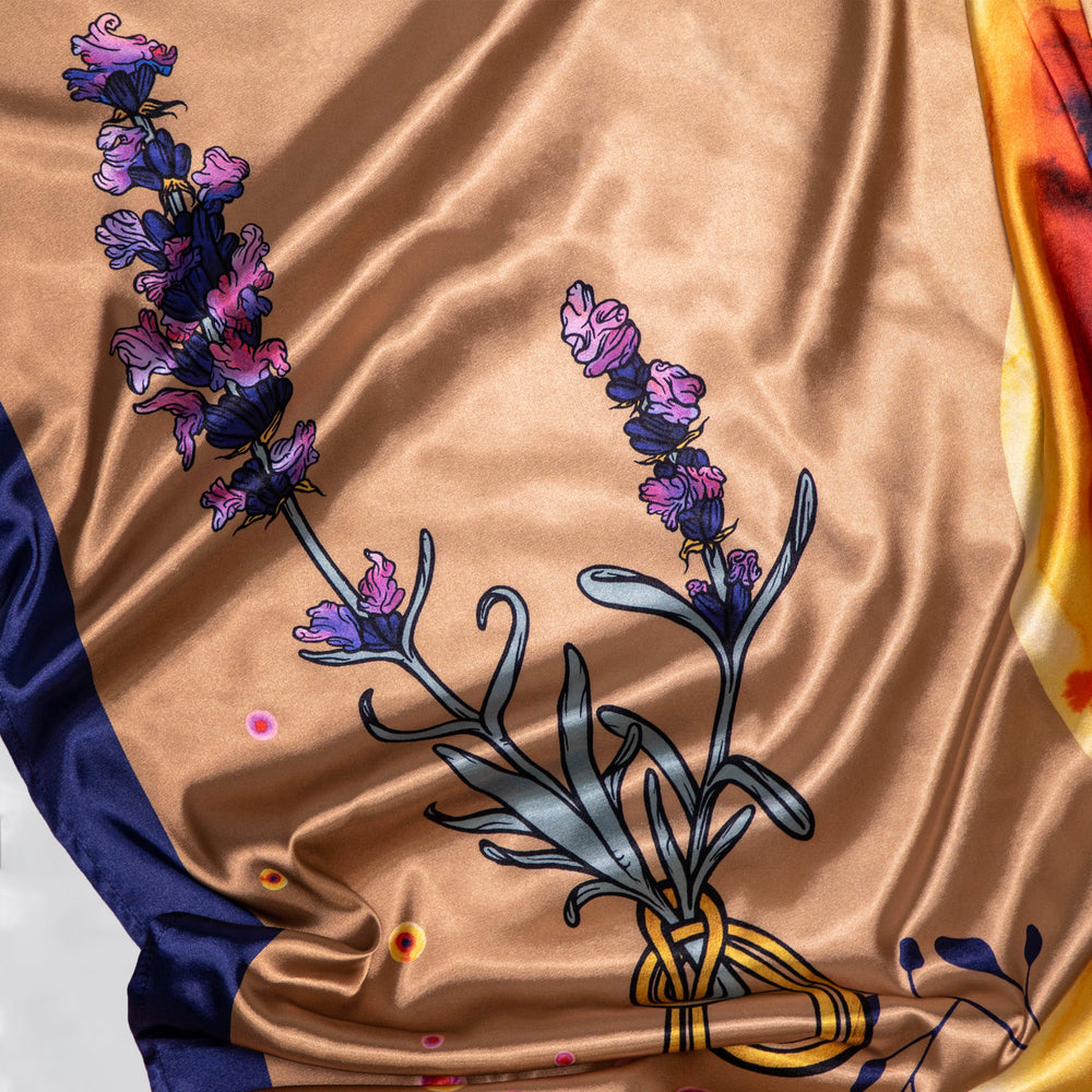 
                  
                    Load image into Gallery viewer, &amp;quot;Lavender Flower, Aura&amp;quot;  Satin Scarf
                  
                