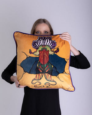 
                  
                    Load image into Gallery viewer, &amp;quot;Let&amp;#39;s Fly Away + Let&amp;#39;s Find a Way&amp;quot; Velvet Cushion (collab with Catarina Diaz)
                  
                